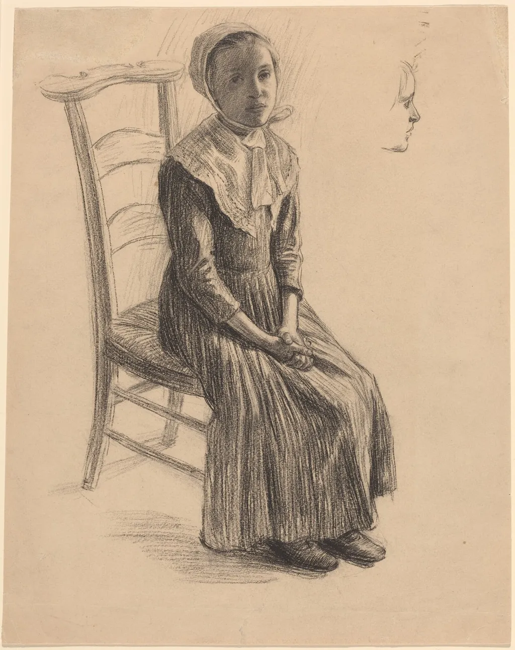 Seated Girl in Peasant Costume, by Swiss 19th Century, crayon, 1801
