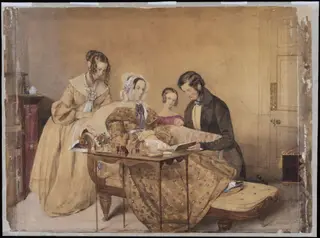 Portrait of the Maurice Family in Lloran House, High Street Marlborough, Wiltshire, by W.F. Wainwright, watercolor, 1837