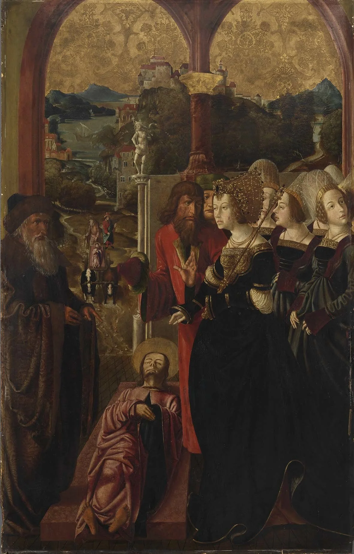 Jakobus-Stephanus-Altar: Der Leichnam des Jakobus wird vor Königin Lupa gebracht, detail