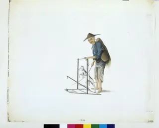 Dog Breaking Rice From the Husk, by Puqua, paint, 1790