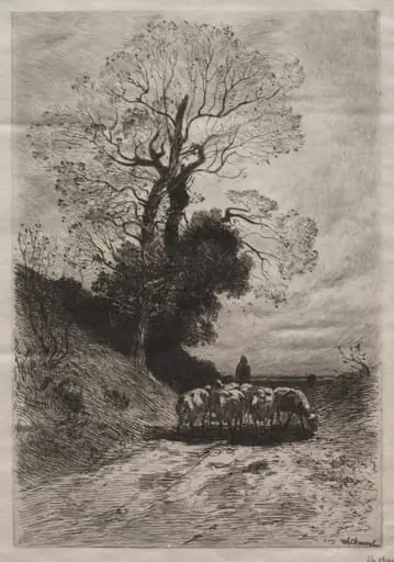 Return of the flock, by Theophile Narcisse Chauvel, 1870