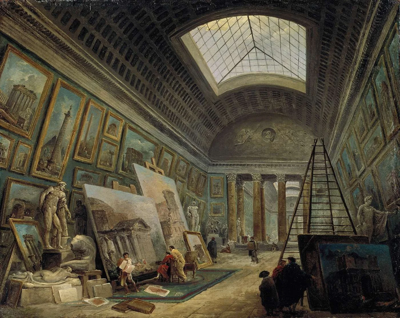 Imaginary View of the Grande Galerie in the Louvre, detail