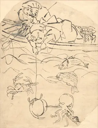 Daikoku and Ebisu, Two of the Seven Gods of Happiness, by Utagawa Kuniyoshi, 1834