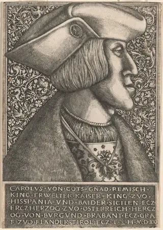Emperor Charles V, by Daniel Hopfer, ink, 1520