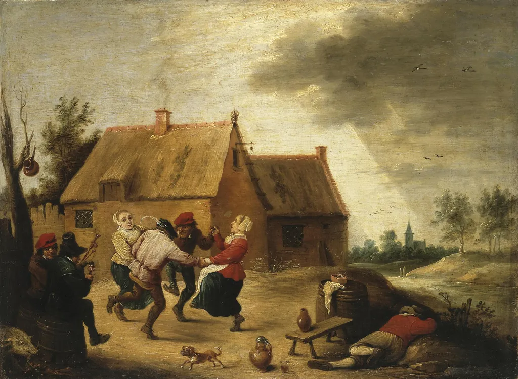 Dancing Peasants, by Abraham Teniers, oil, 1660