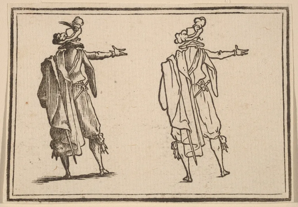 Man Seen from Behind with His Right Arm Extended, by Edouard Eckman, ink, 1621