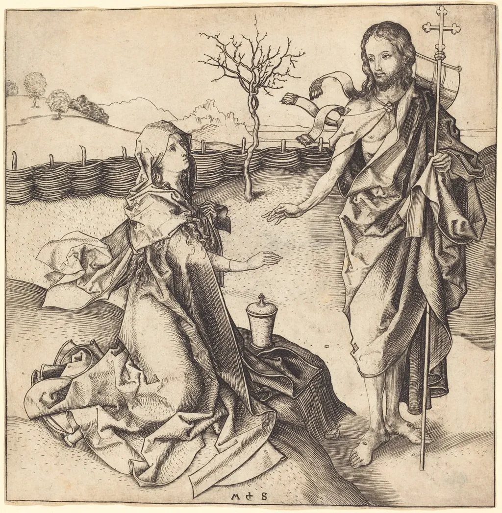Christ Appearing to Mary Magdalene, by Martin Schongauer, ink, 1485