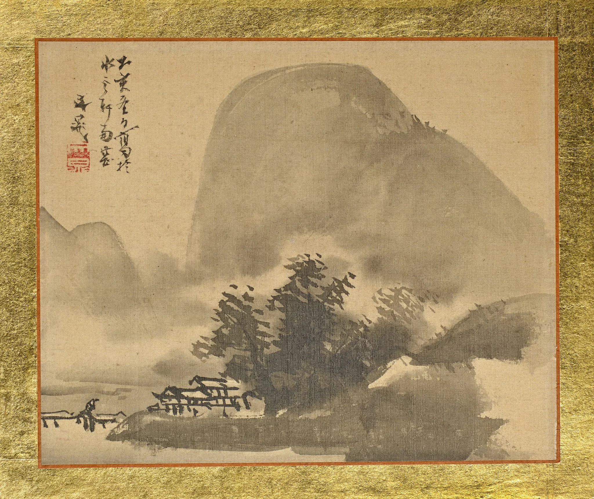 A House next to a Small Grove at the Shore in the Mist, detail