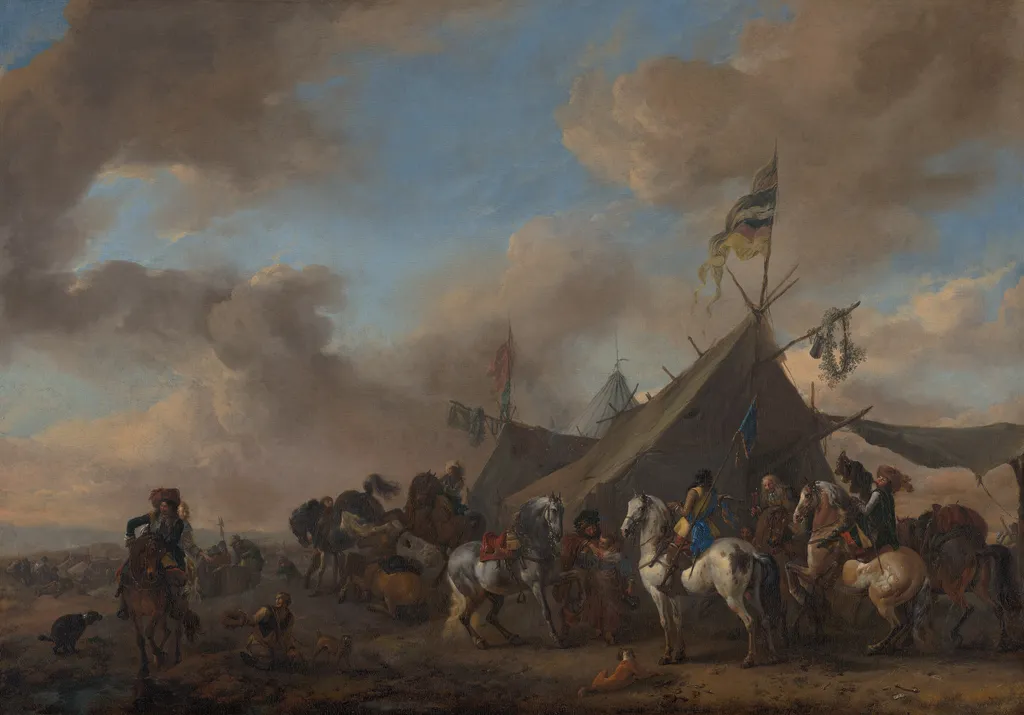 Army Camp, by Philips Wouwerman, oil, 1665