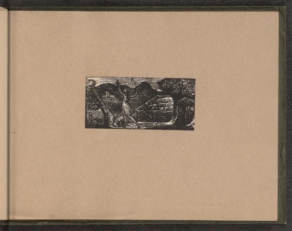 Shepherd Chases away Wolf, by William Blake, ink, 1821