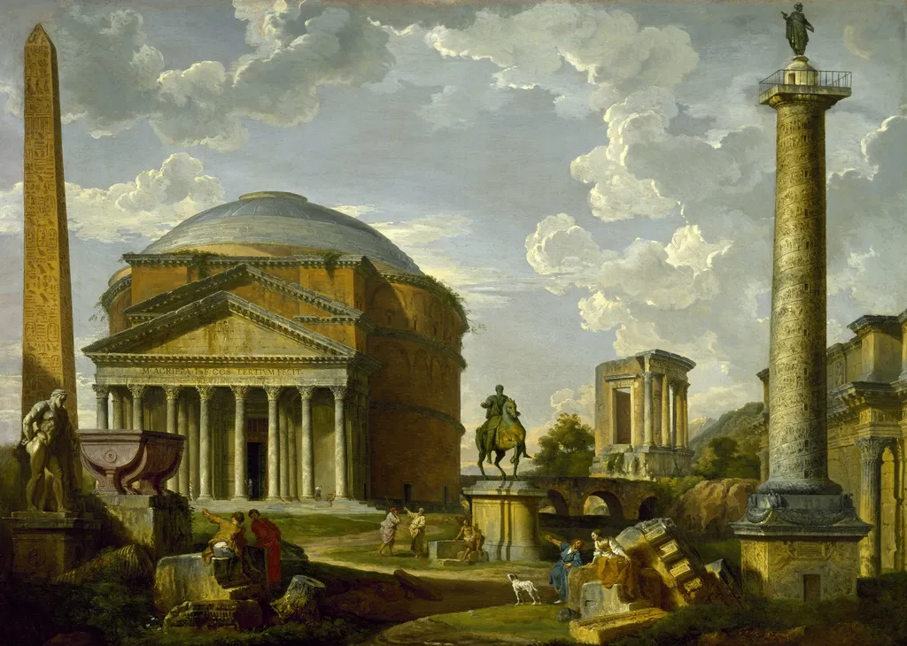 Fantasy View with the Pantheon and other Monuments of Ancient Rome, by Giovanni Paolo Panini, oil, 1737