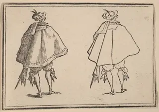 Gentleman in Large Mantle, Seen from Behind, by Edouard Eckman, ink, 1621