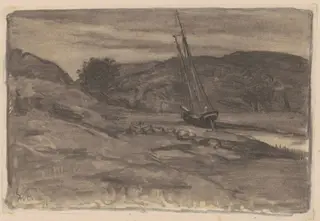 Stranded, by William Morris Hunt, charcoal, 1875