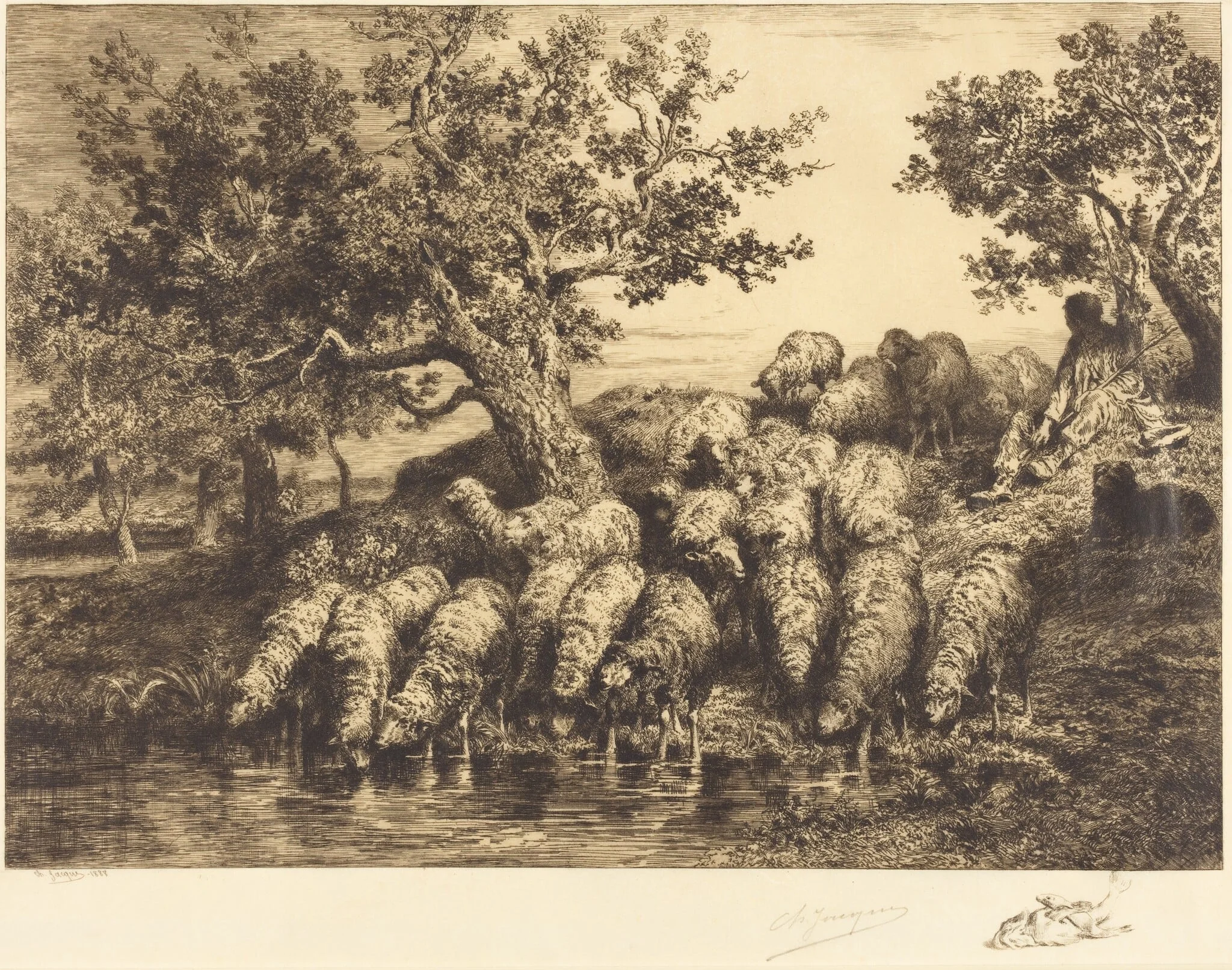 Sheep at the Watering Place (Abreuvoir aux moutons), detail