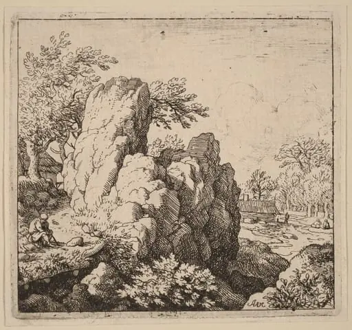 Large Rock, by Allart van Everdingen, ink, 1650