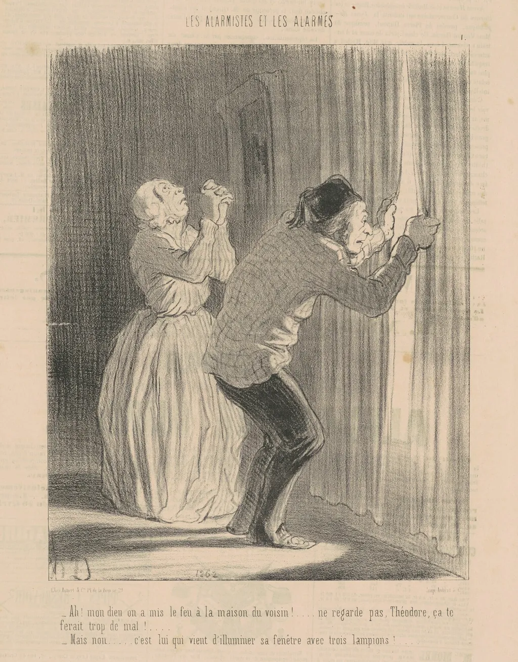 Ah! Mon dieu on a mis le feu a la maison du voisin ..., by Honoré Daumier, ink, 1848