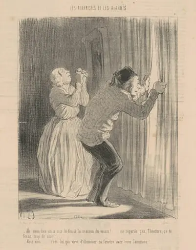 Ah! Mon dieu on a mis le feu a la maison du voisin ..., by Honoré Daumier, ink, 1848