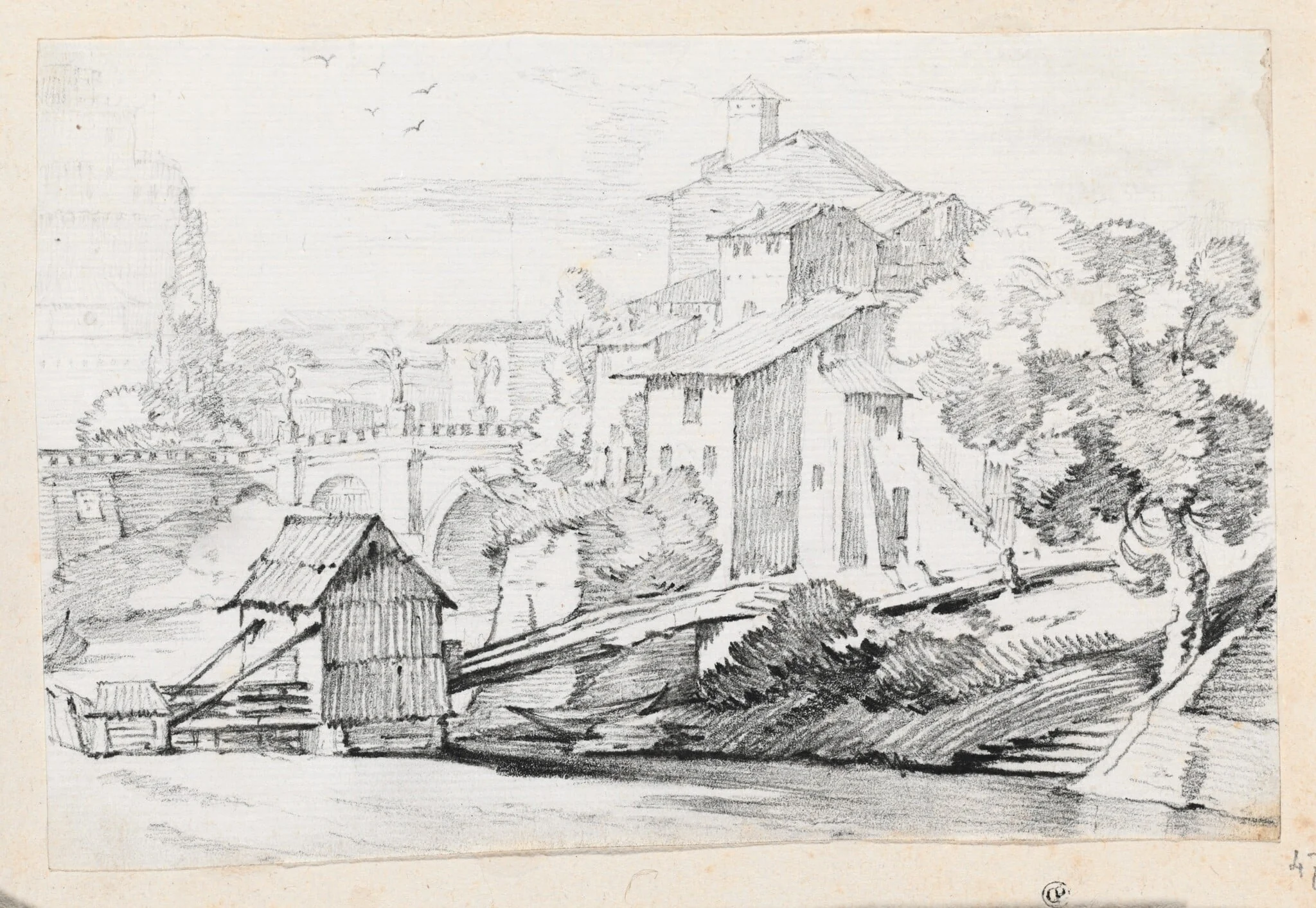 The Ponte Sant'Angelo and Houses on the East Bank of the Tiber, detail