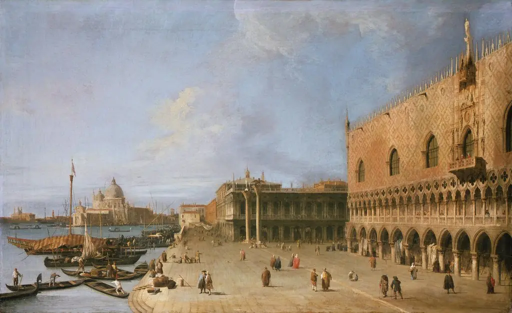 The Molo in Front of the Doge's Palace in Venice, by Canaletto, oil, 1730