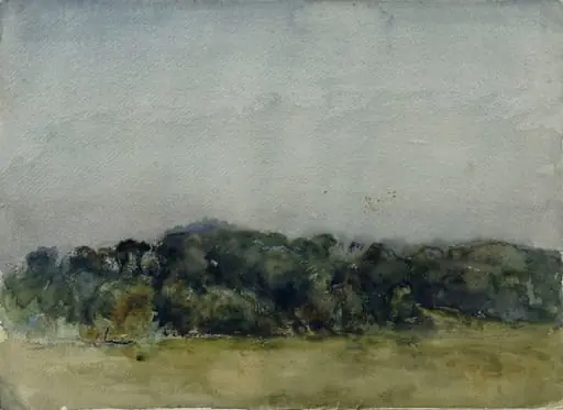 Landscape with bank of trees, by Henry Simpson, watercolor, 1875