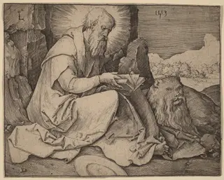 Saint Jerome in a Landscape, by Lucas van Leyden, ink, 1513
