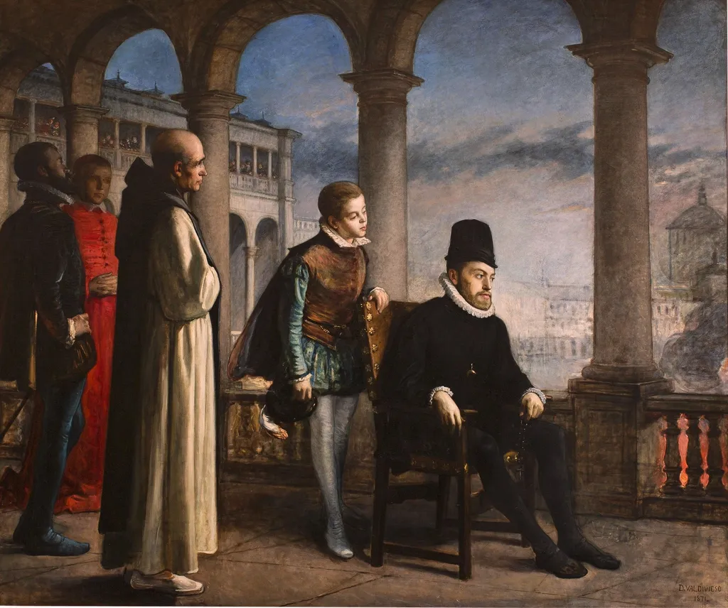 Felipe II presidiendo un Auto de Fe, by Domingo Valdivieso y Henarejos, oil, 1871