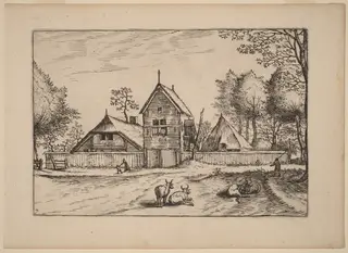 Farmstead, by Johannes van Doetechum the Elder, ink