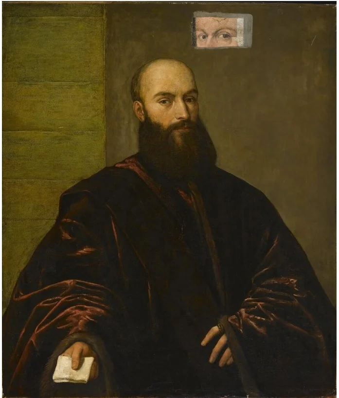 Portrait of a Venetian Gentleman (overpainted), detail