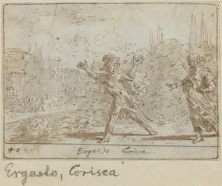 Ergasto and Corisca, by Johann Wilhelm Baur, ink, 1640