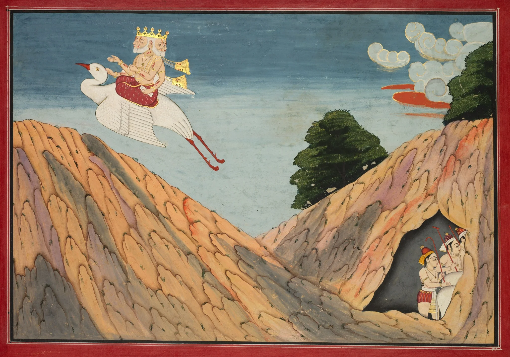 Brahma Hides the Cowherds and the Calves in the Cave, page from a Bhagavata Purana, detail