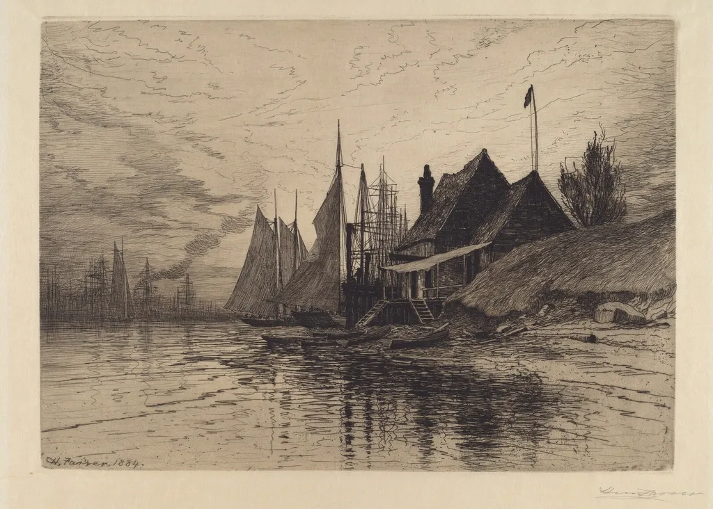 New York Harbor, by Henry Farrer, ink, 1884