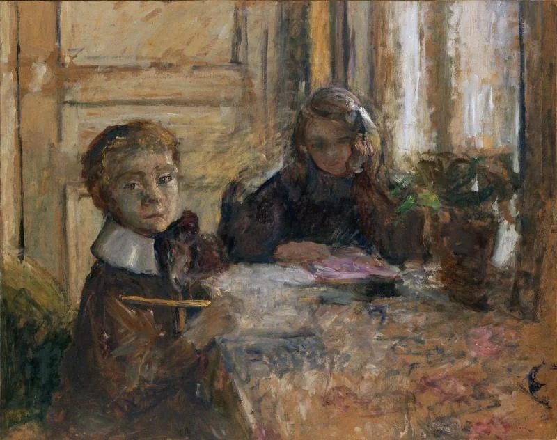Annette et Jacques Roussel faisant leur devoir, detail