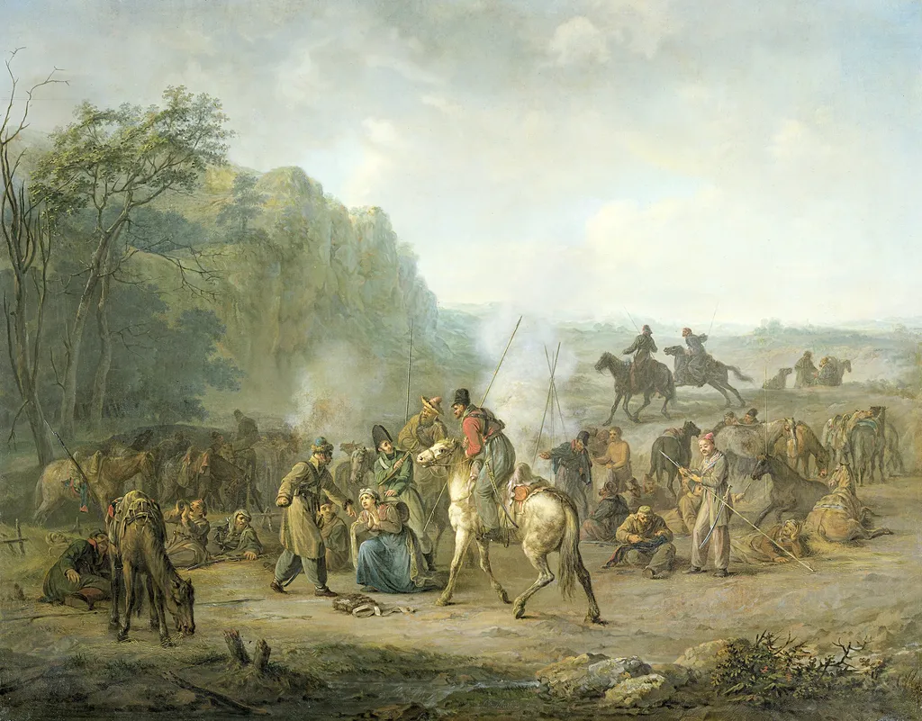 Cossack Camp, 1813, by Louis Moritz, oil, 1813
