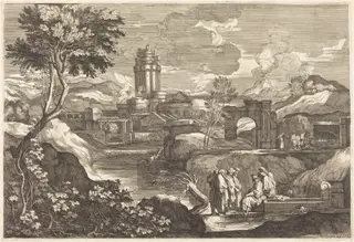 Jesus Telling the Parable of the Father who Sends his Workers to his Vineyard, by Sébastien Bourdon, ink, 1644