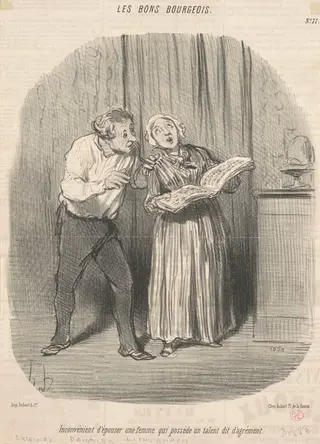 Inconvénient d'épouser une femme qui possède un talent d'agrément, by Honoré Daumier, ink, 1847