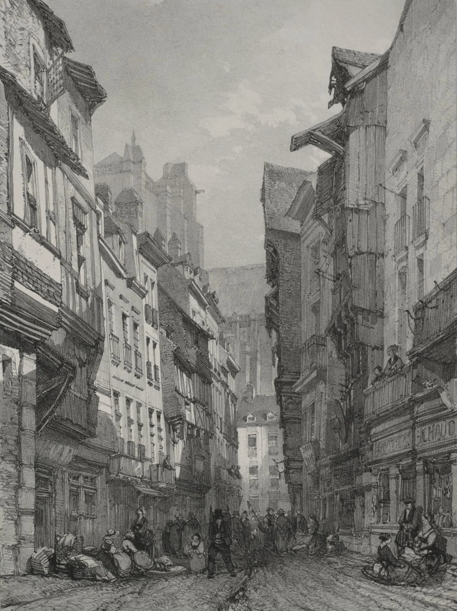 Voyages pittoresques et romantiques dans l'ancienne France. Bretagne: Grande rue vieille à Nantes, detail