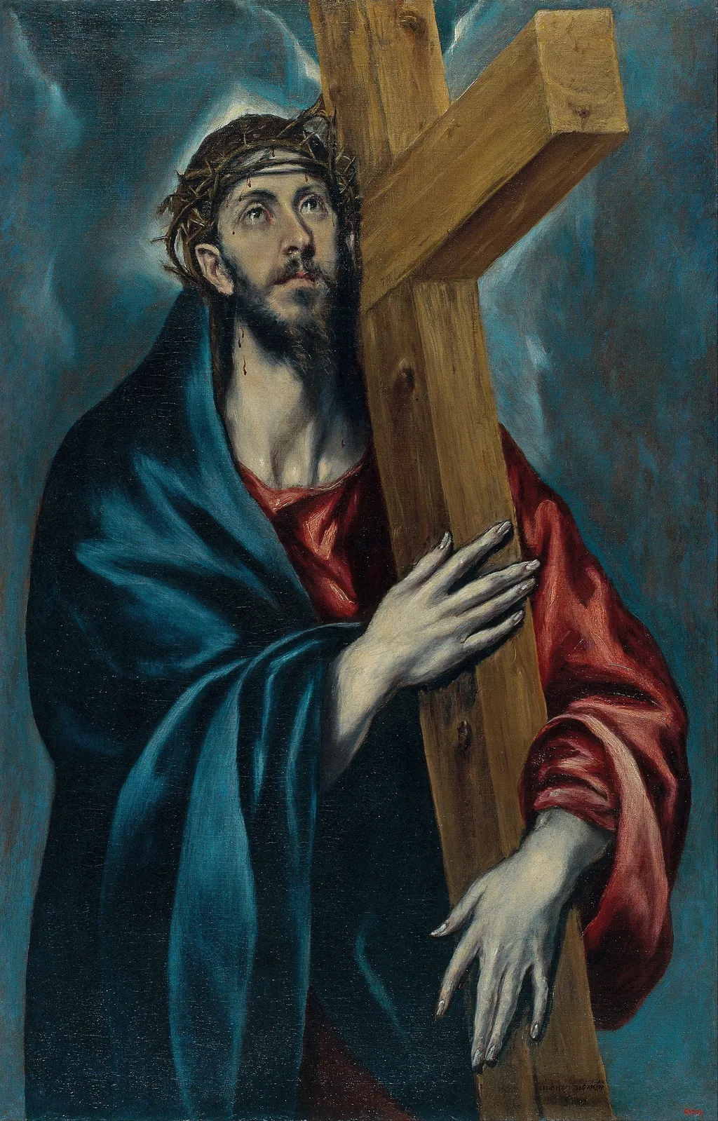 Christ with the cross, by El Greco, oil, 1596