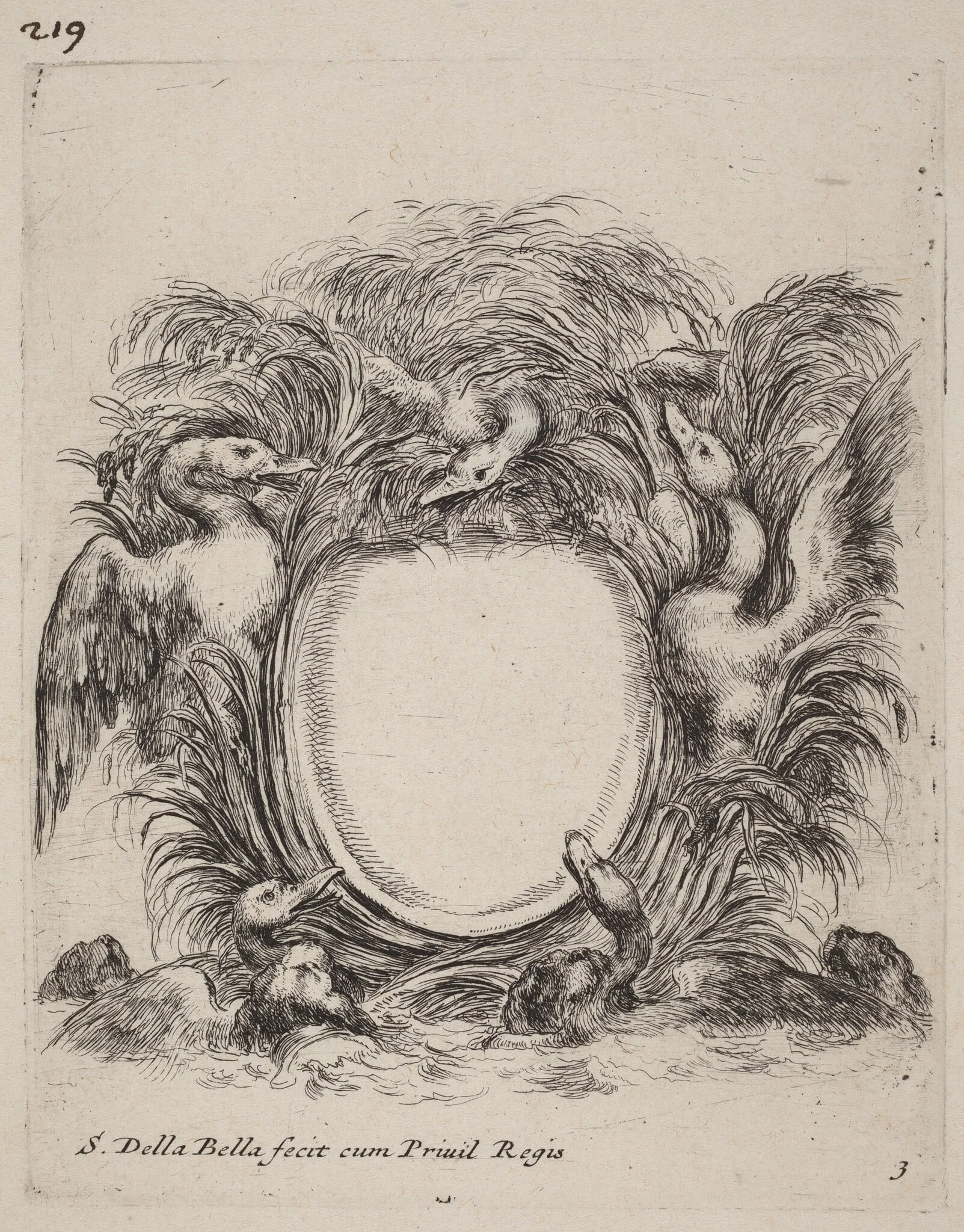 Cartouche with Ducks and Dogs, detail