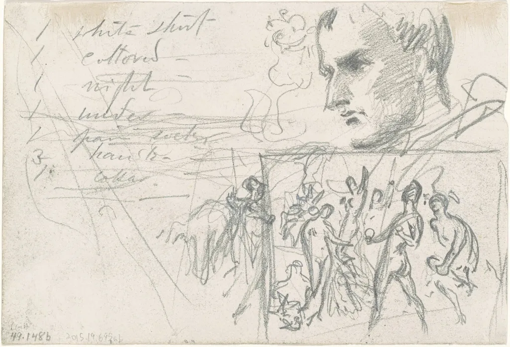 Napoleonic Head and Judgment of Paris [verso], by John Singer Sargent, graphite, 1872