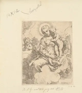 Virgin and Child in Glory, by Simone Cantarini, ink, 1644