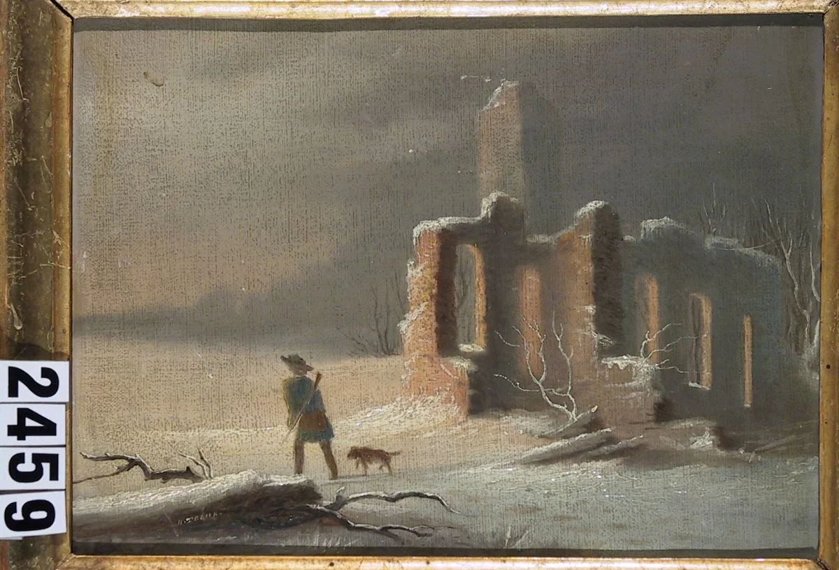Peisaj cu ruine și vânător, detail