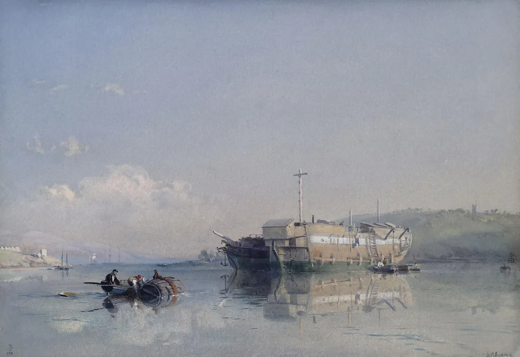 On the Hamoaze, Plymouth, by Phillips Jackson, watercolor, 1850