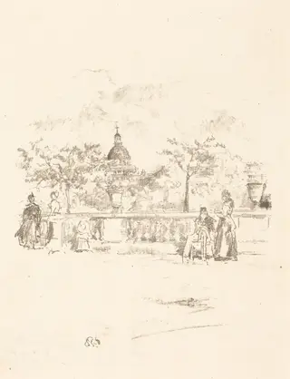 The Pantheon, from the Terrace of the Luxembourg Gardens, by James McNeill Whistler, ink, 1893