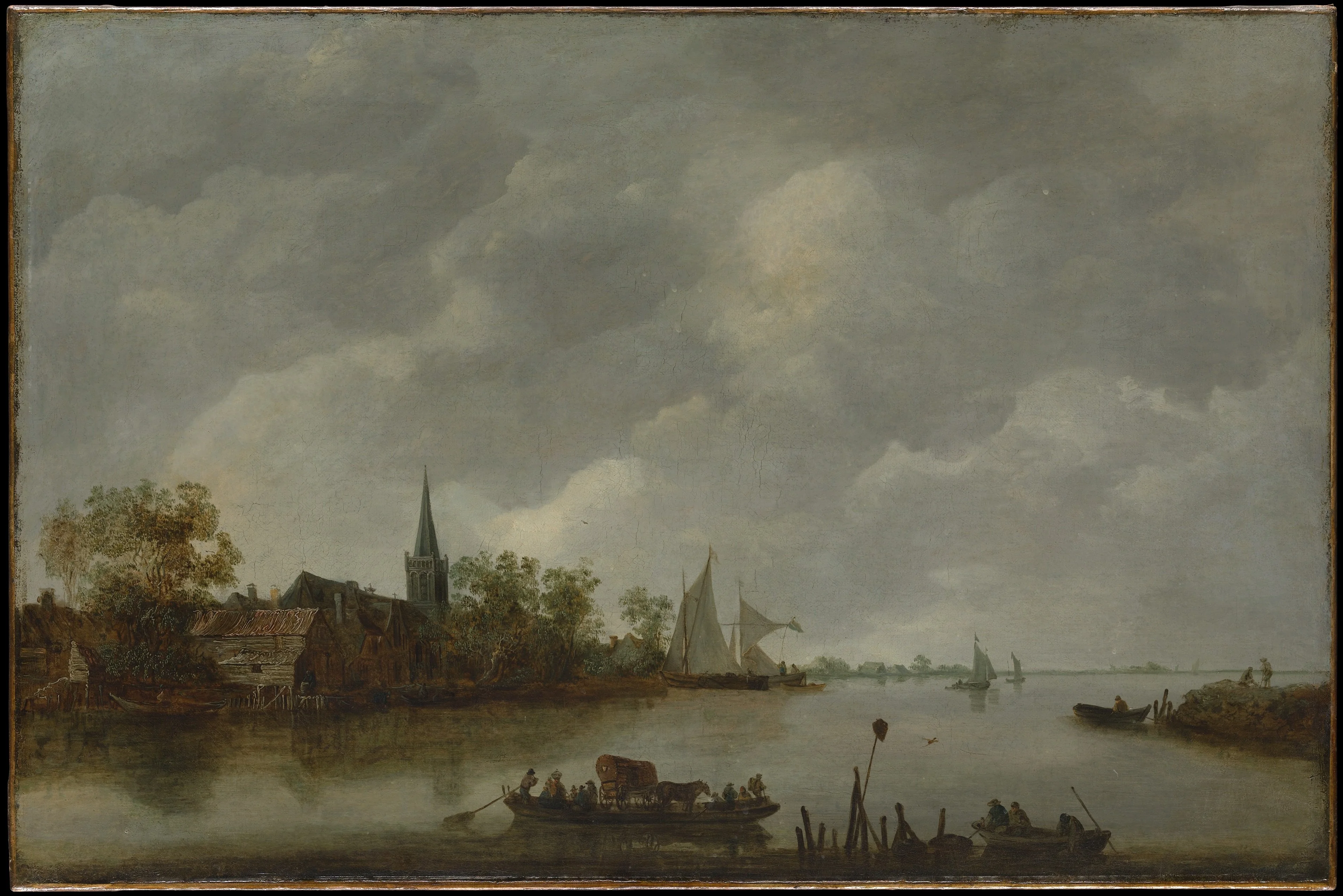 River View with a Village Church, detail