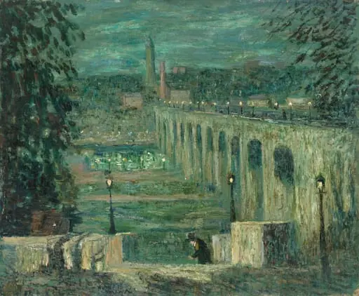 High Bridge at Night, New York City, by Ernest Lawson, oil, 1915