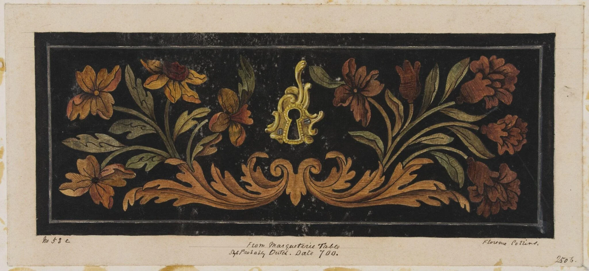 Drawer, marqueterie table, detail