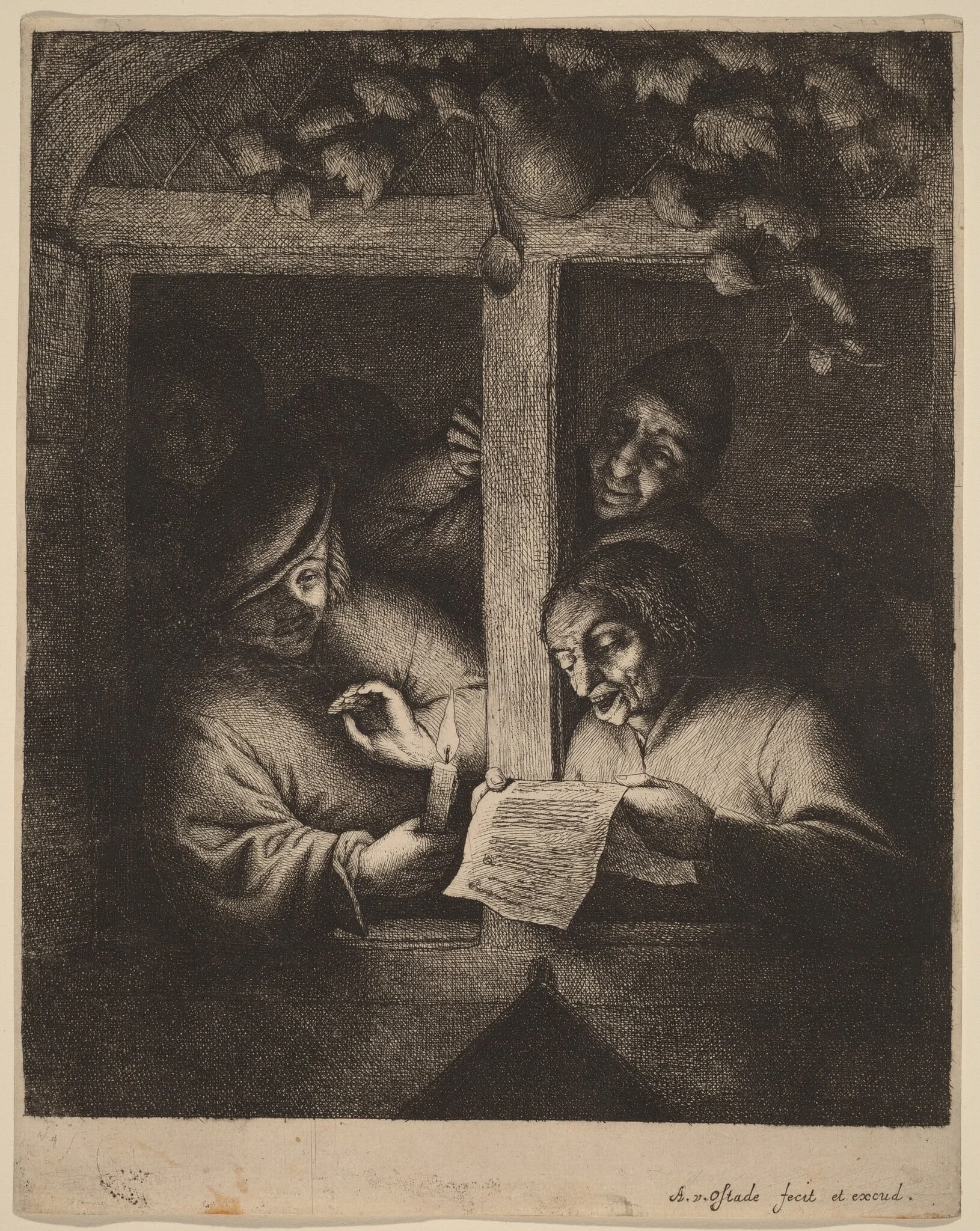 Four Men at a Window, One Reading from a Sheet by Candlelight, detail