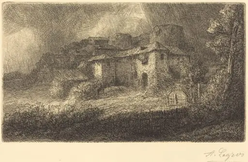 Ruins of a Chateau (Les ruines du chateau), by Alphonse Legros, ink, 1874