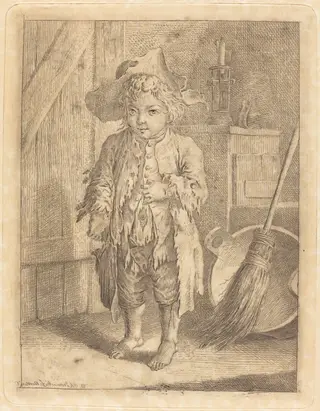 Poor Boy Showing His Navel, by Daniel Nikolaus Chodowiecki, ink, 1758