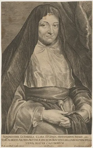 Isabella Clara Eugenie as a Nun, by Lucas Emil Vorsterman, ink, 1635